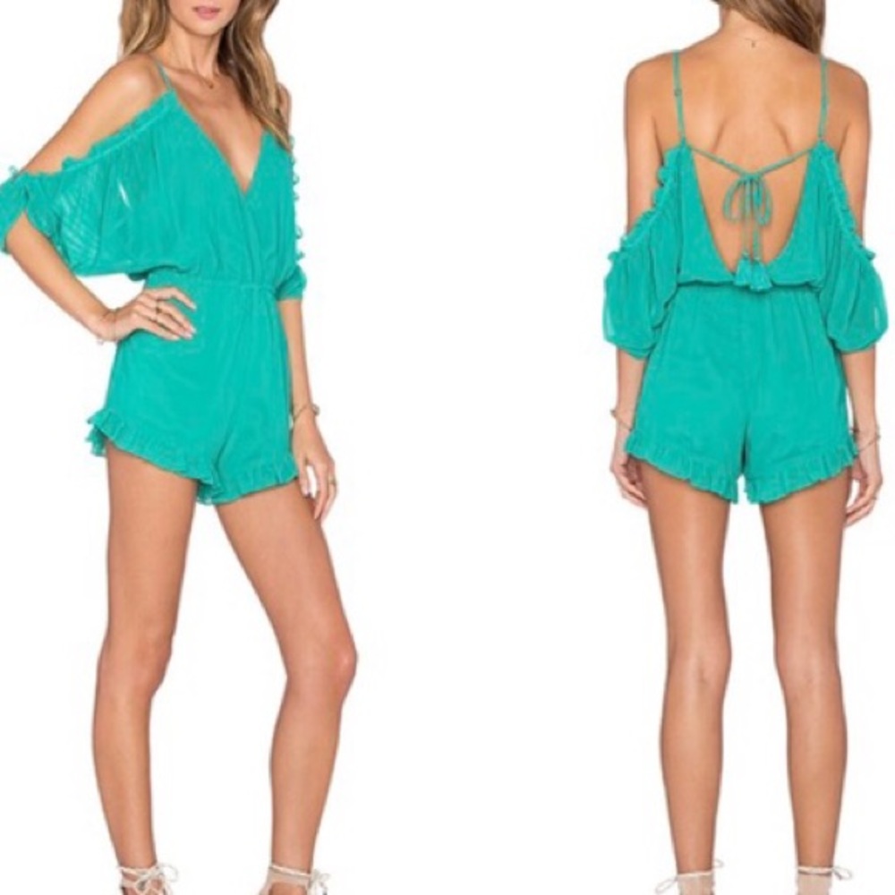 Lovers + Friends teal backless romper